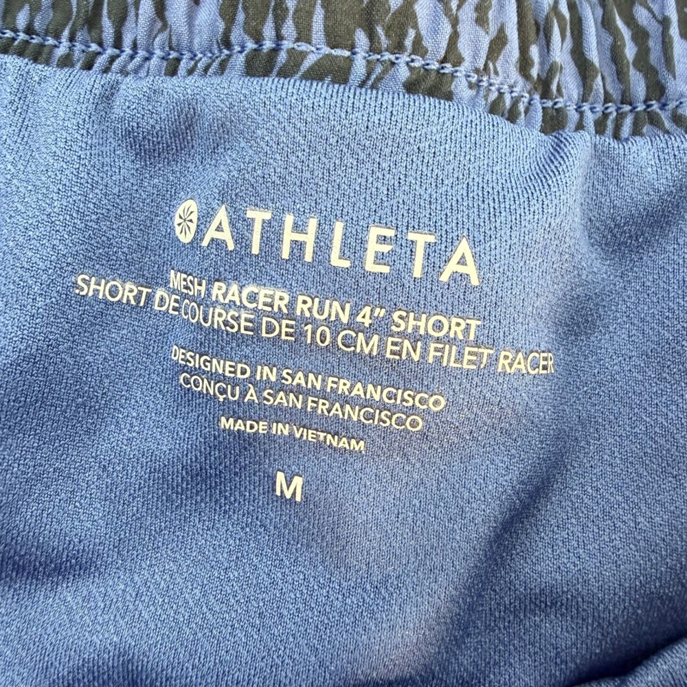 Athleta Mesh Racer Run 4" Short Blue Black Abstract Print Womens Size M - Picture 2 of 7